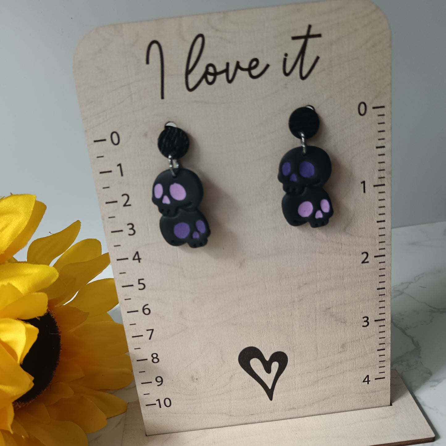 Black, Pink & Purple Skull Dangle Stud Earrings