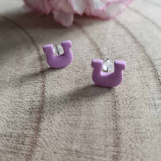 Purple Horseshoe Lucky Charm Stud Earrings