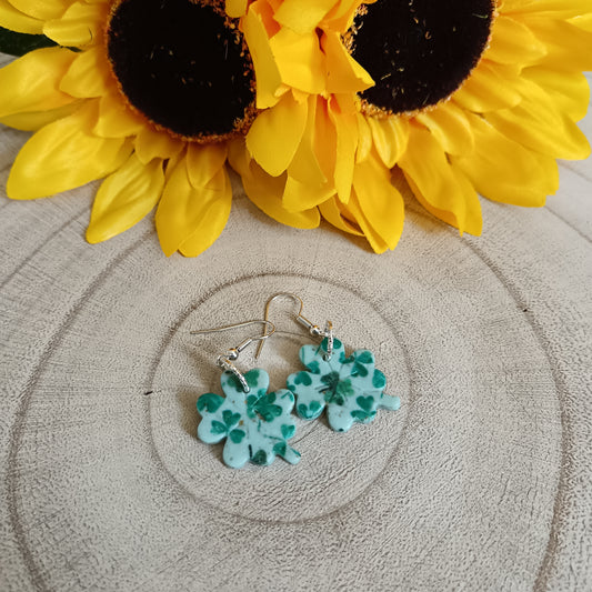 Four Leaf Clover Printed Hook Earrings