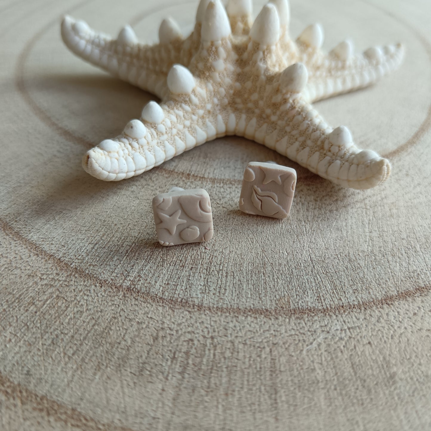 Beach & Shell Inspired Sand Square Stud Earrings