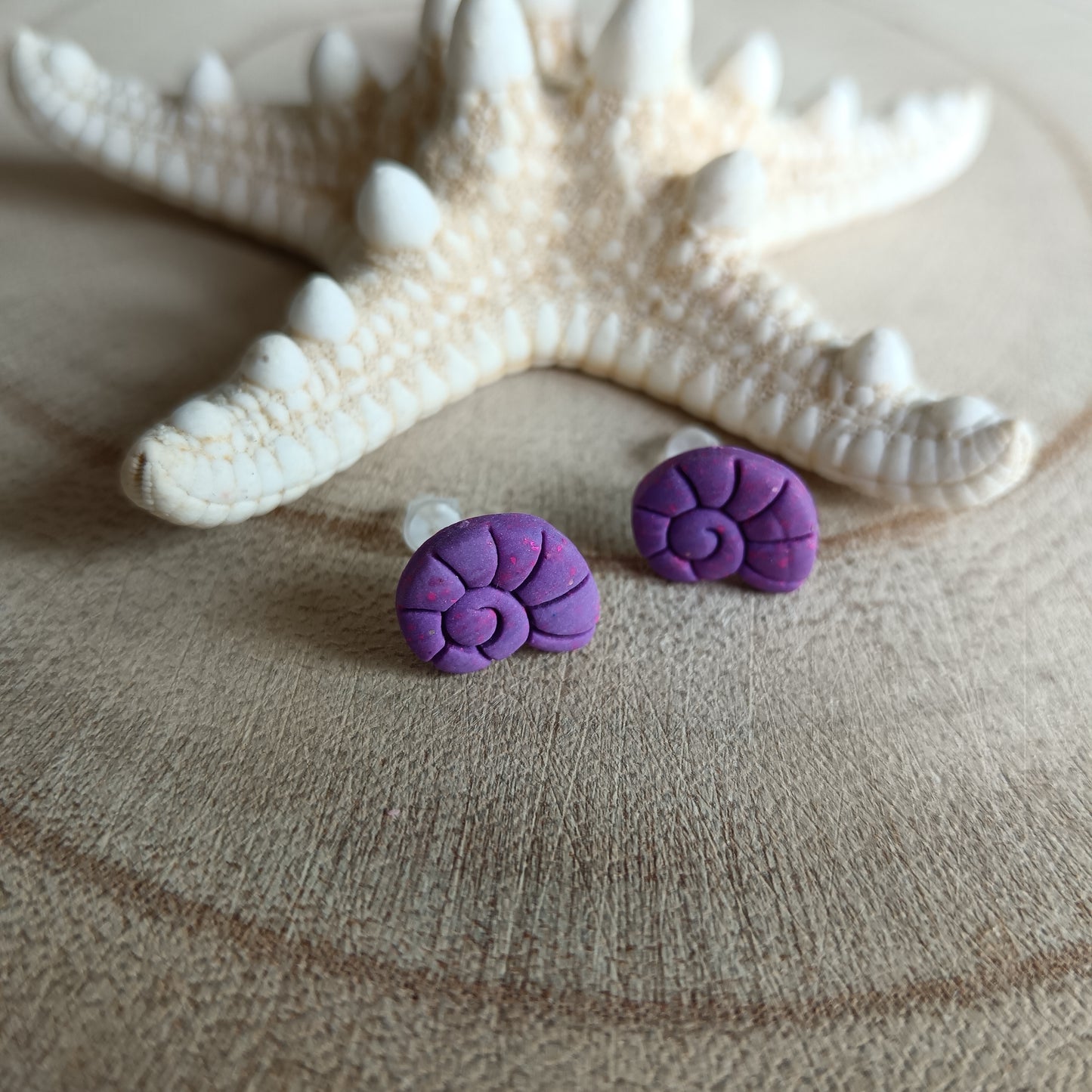 Micro Harp Shell Purple Pink Shimmer Stud Earrings