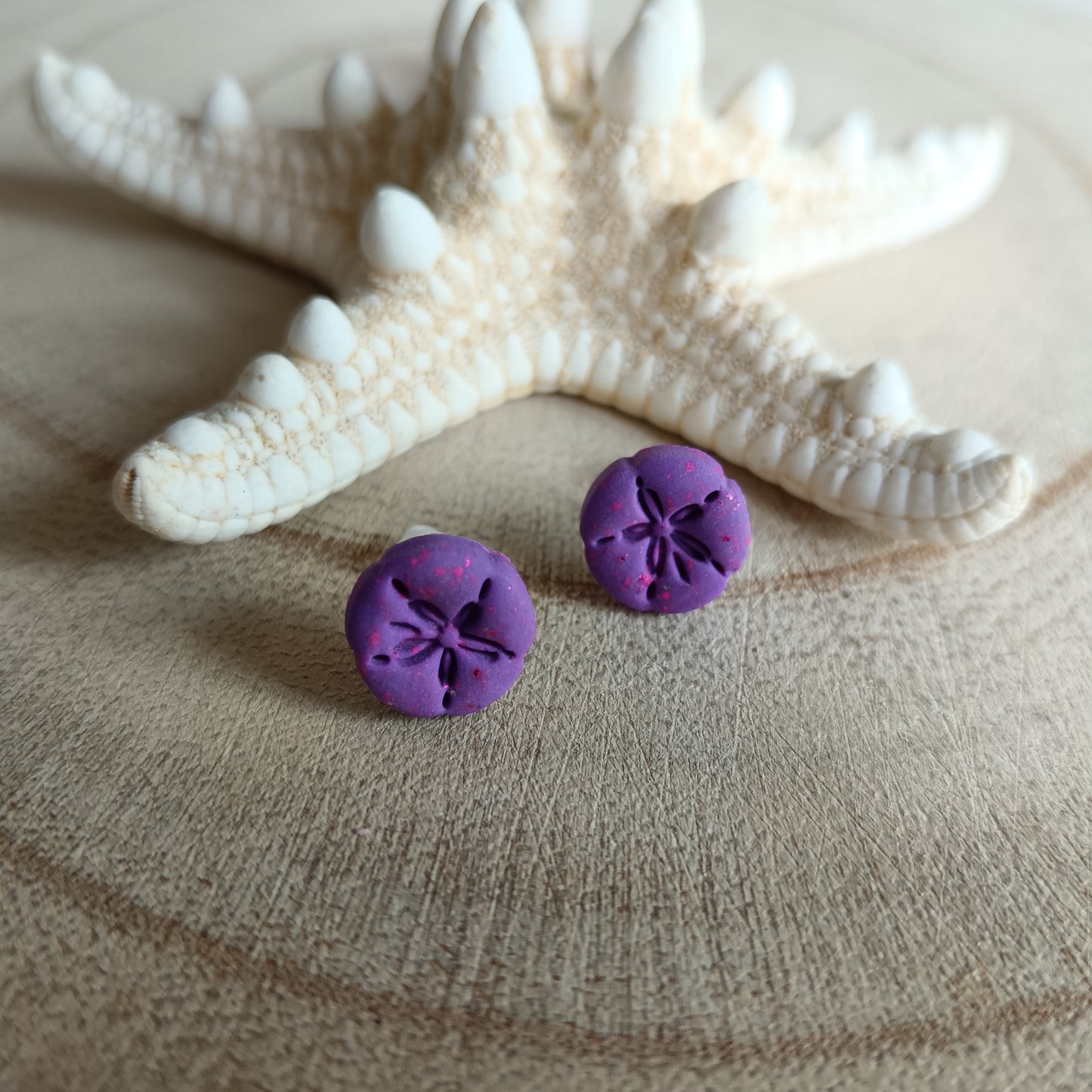 Sand Dollar Purple Pink Shimmer Stud Earrings