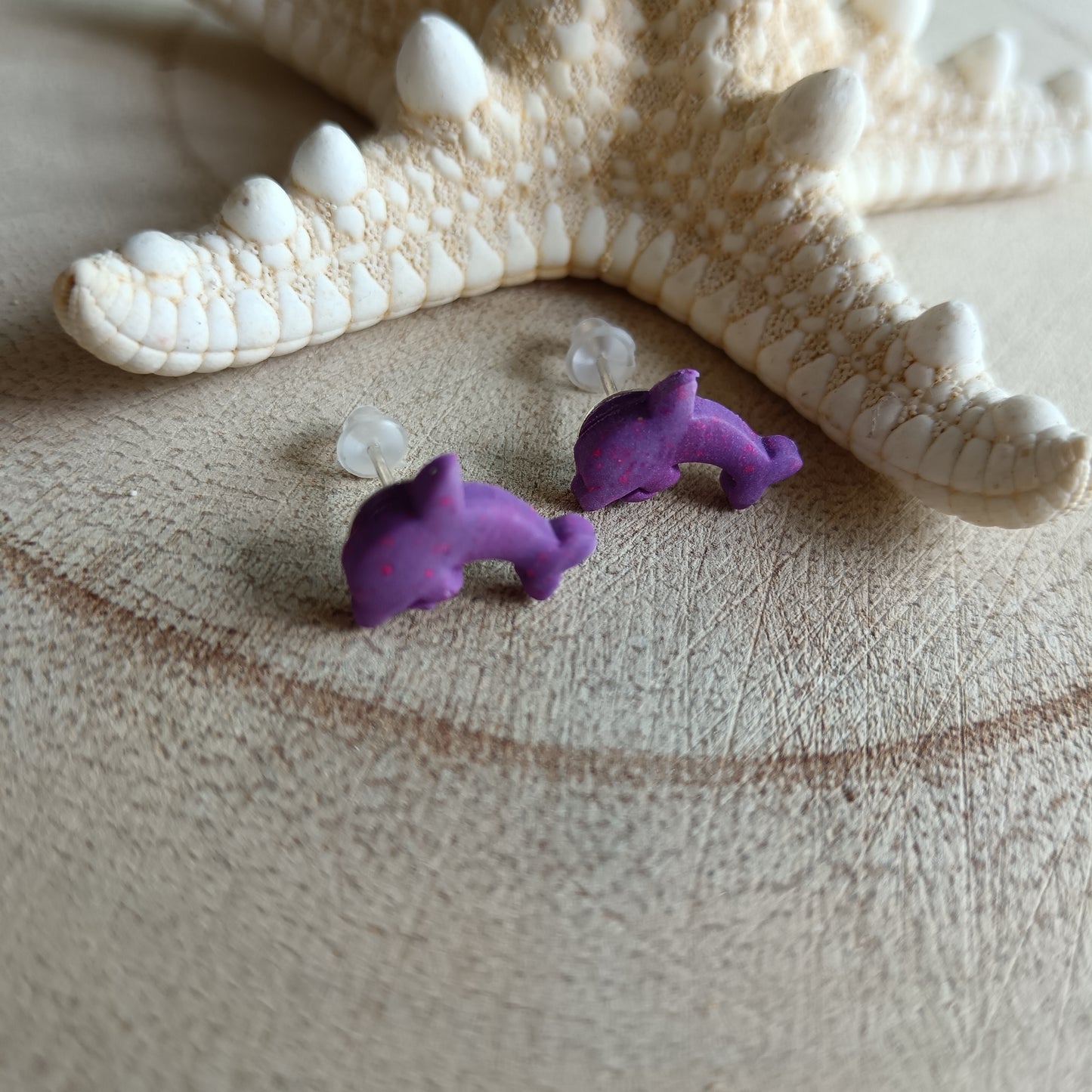 Dolphin Purple Pink Shimmer Stud Earrings