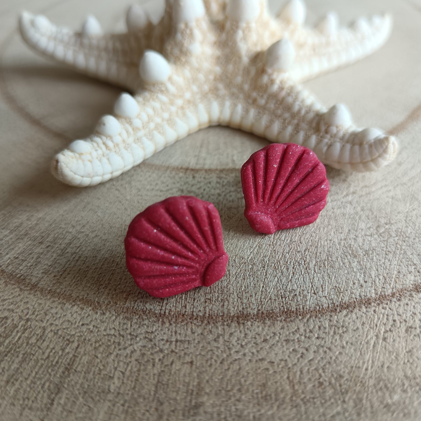 Shell Shimmer Red Stud Earrings