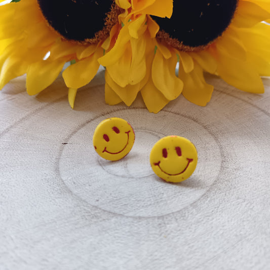 Smiley Emoji Yellow & Red Stud Earrings