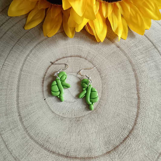 Lime Green Balloon Twist Turtle Hook Earrings