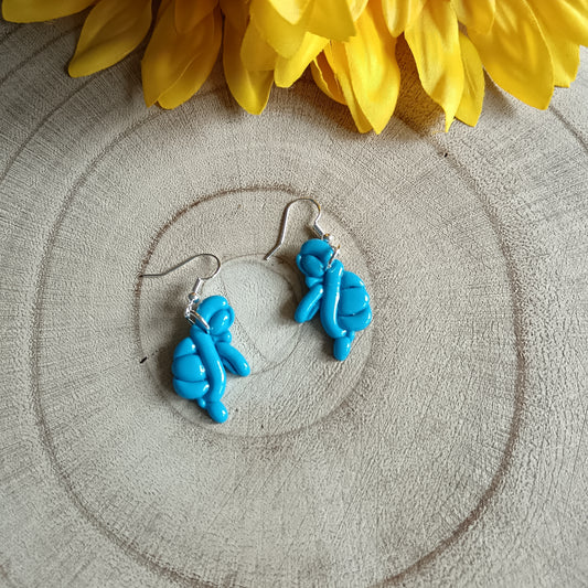 Deep Sky Blue Balloon Twist Turtle Hook Earrings