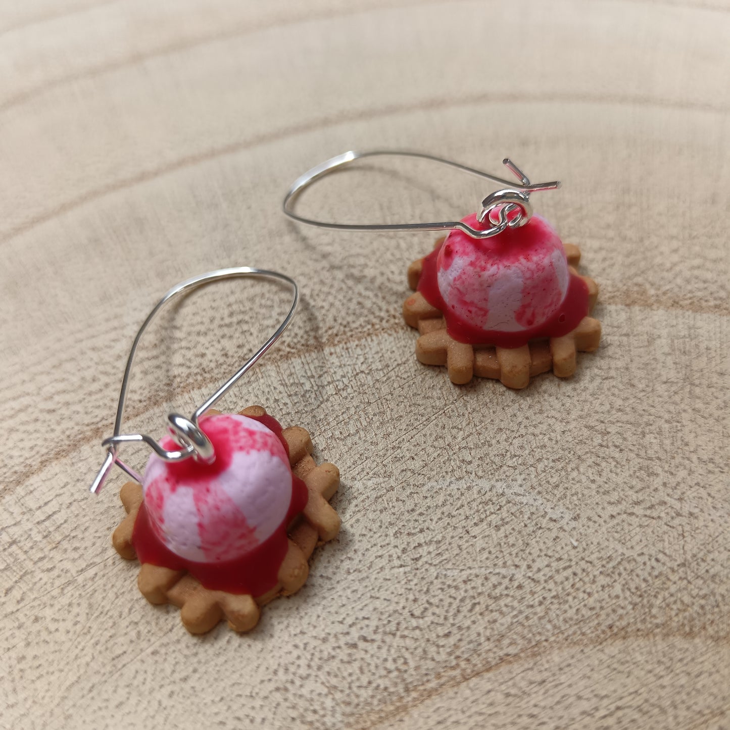 Ice Cream Topped Waffle Strawberry Dangle Earrings