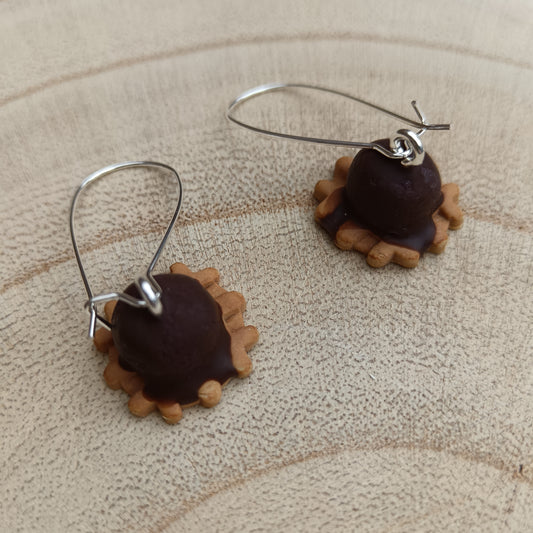 Ice Cream Topped Waffle Chocolate Dangle Earrings