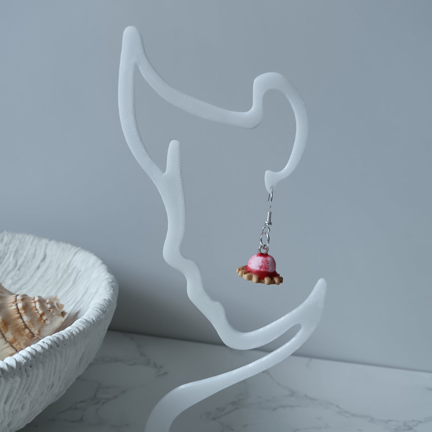 Ice Cream Topped Waffle Strawberry Dangle Earrings