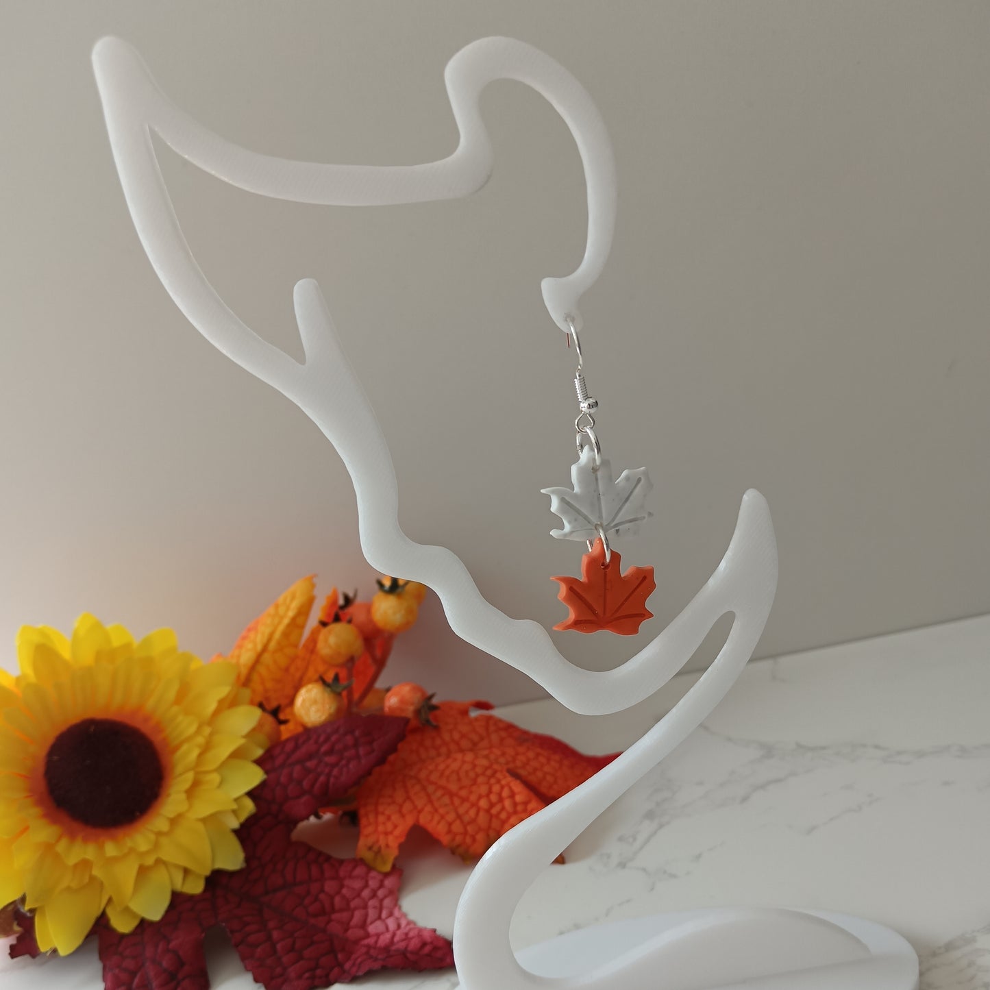 White & Orange Maple Leaf Hook Earrings