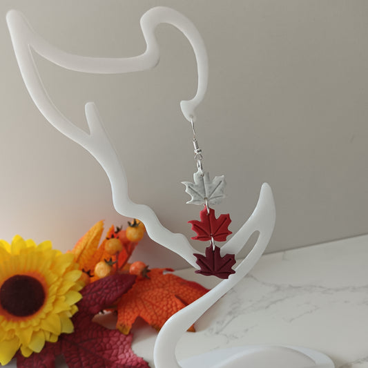 White, Red & Burgundy Maple Leaf Hook Earrings