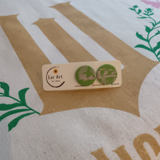 Green & Pink Circle Stud Earrings