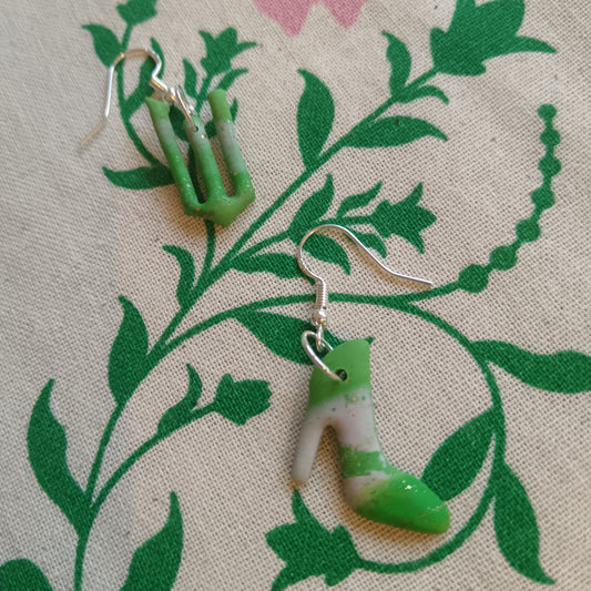 Green & Pink Shoe Hook Earrings