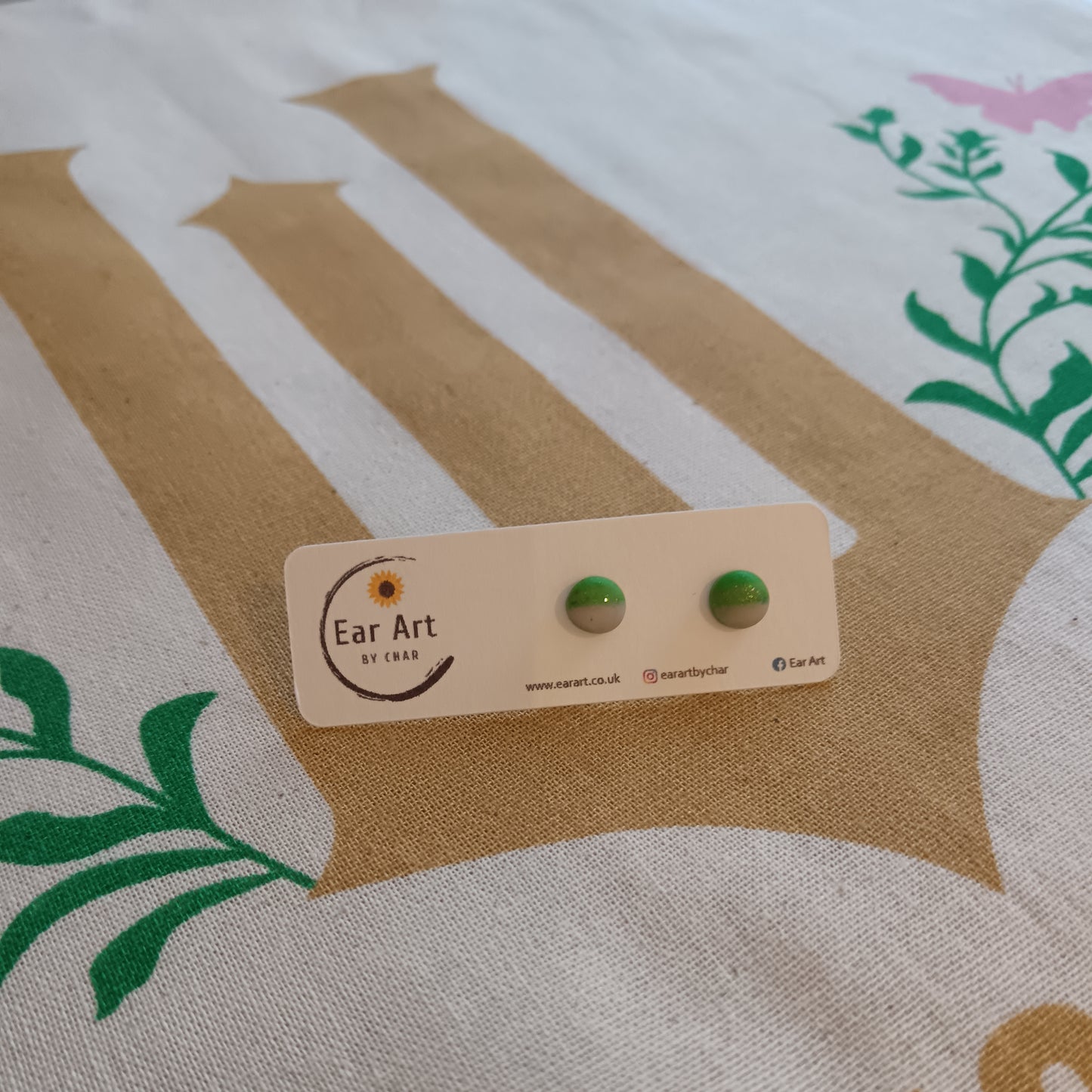 Micro Green & Pink Circle Stud Earrings