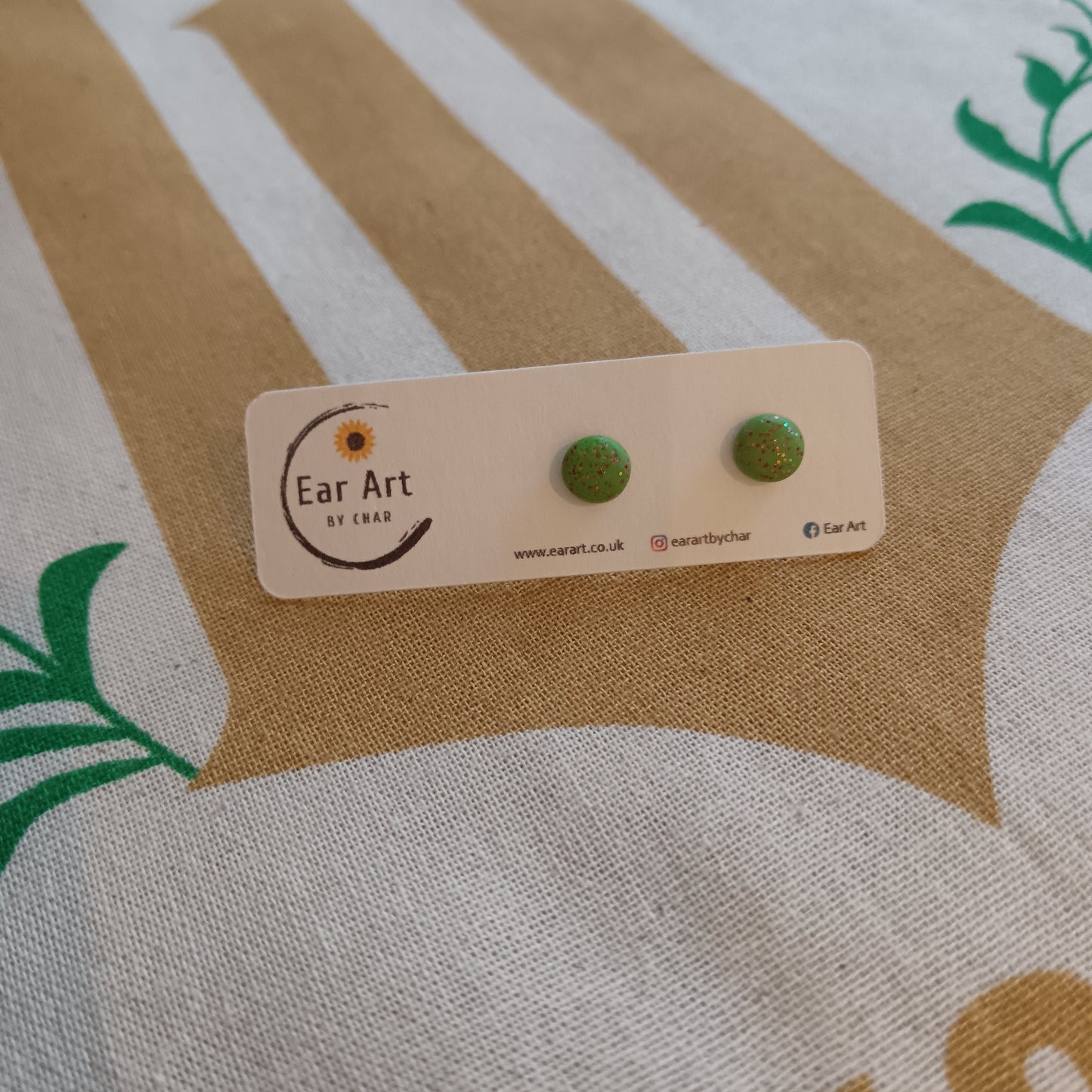 Micro Green & Pink Red Glitter Circle Stud Earrings