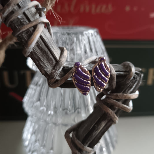 Christmas Bauble Purple & Gold Stud Earrings
