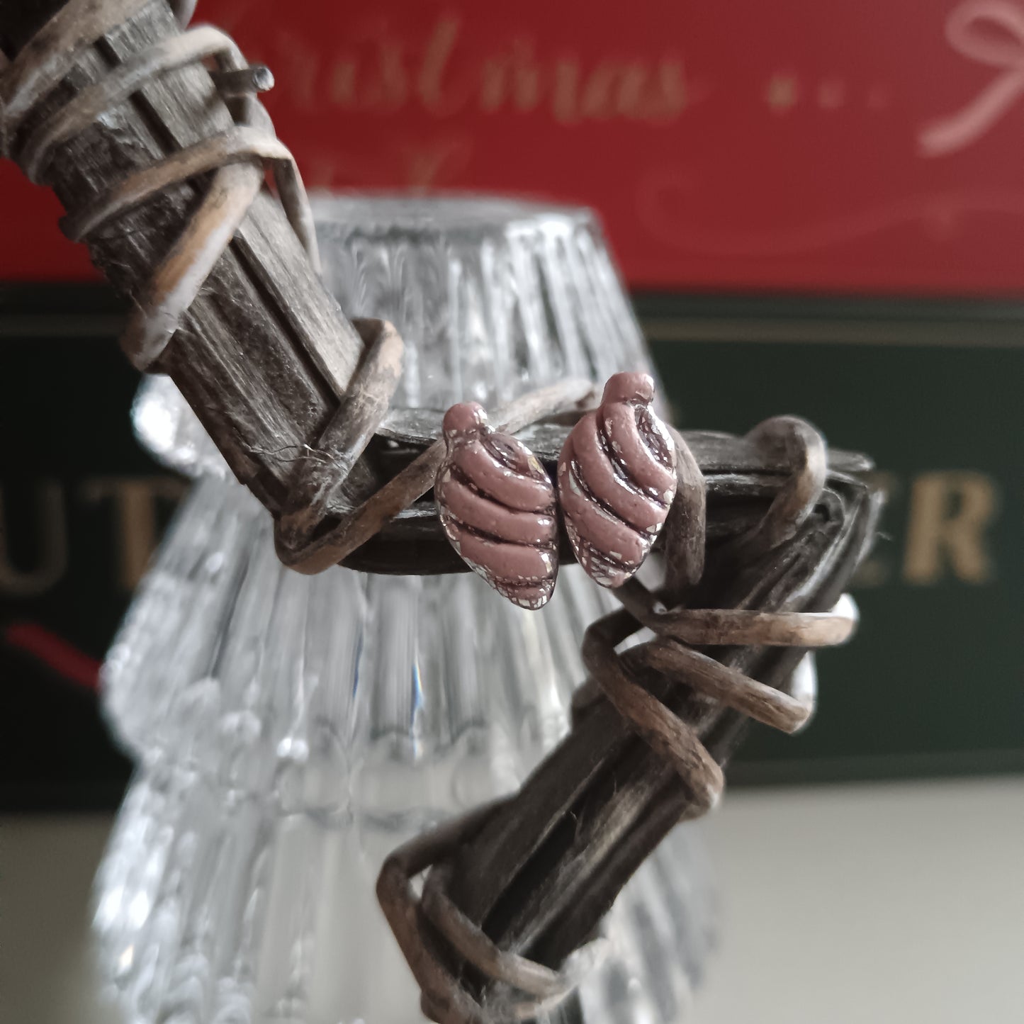 Christmas Bauble Baby Pink & Silver Stud Earrings