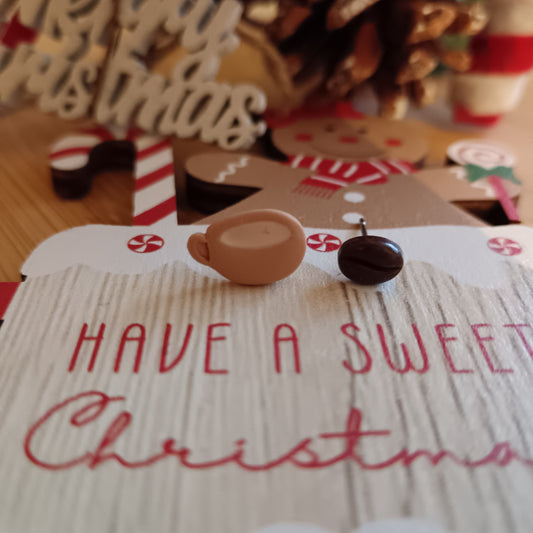 Coffee Cup & Cup Bean Stud Earrings