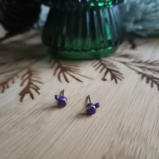 Micro Christmas Bauble Purple & Gold Stud Earrings