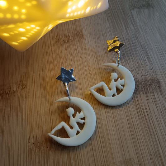 Glow In The Dark Fairy Moon Dangle Stud Earrings