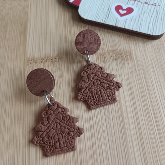 Gingerbread Cottage Dangle Stud Earrings
