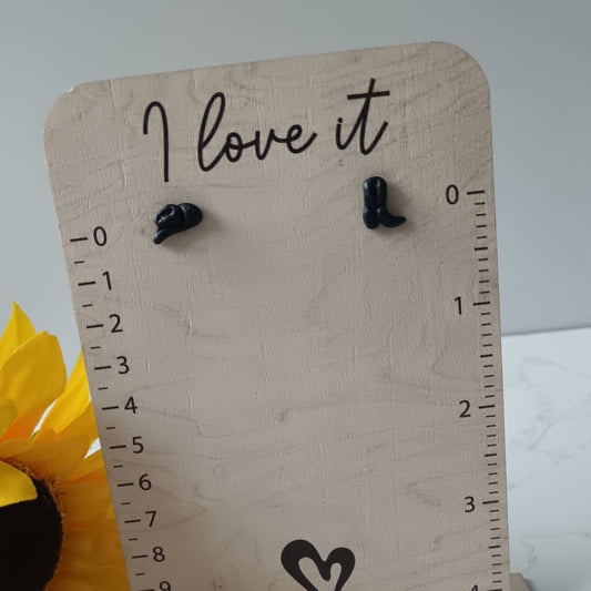 Black Cowgirl Boot & Stetson Stud Earrings