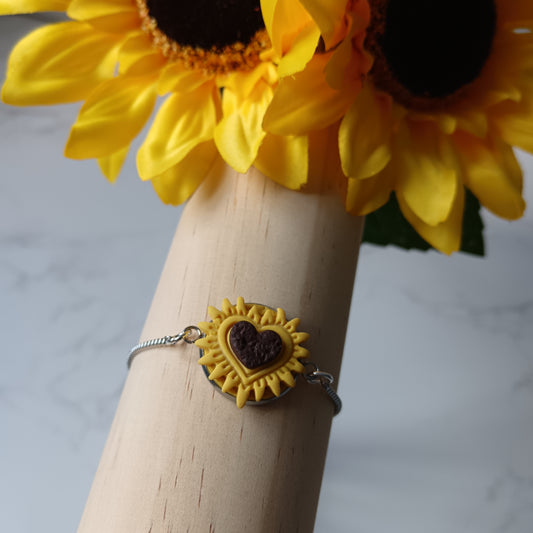 Heart Sunflower Slider Bracelet