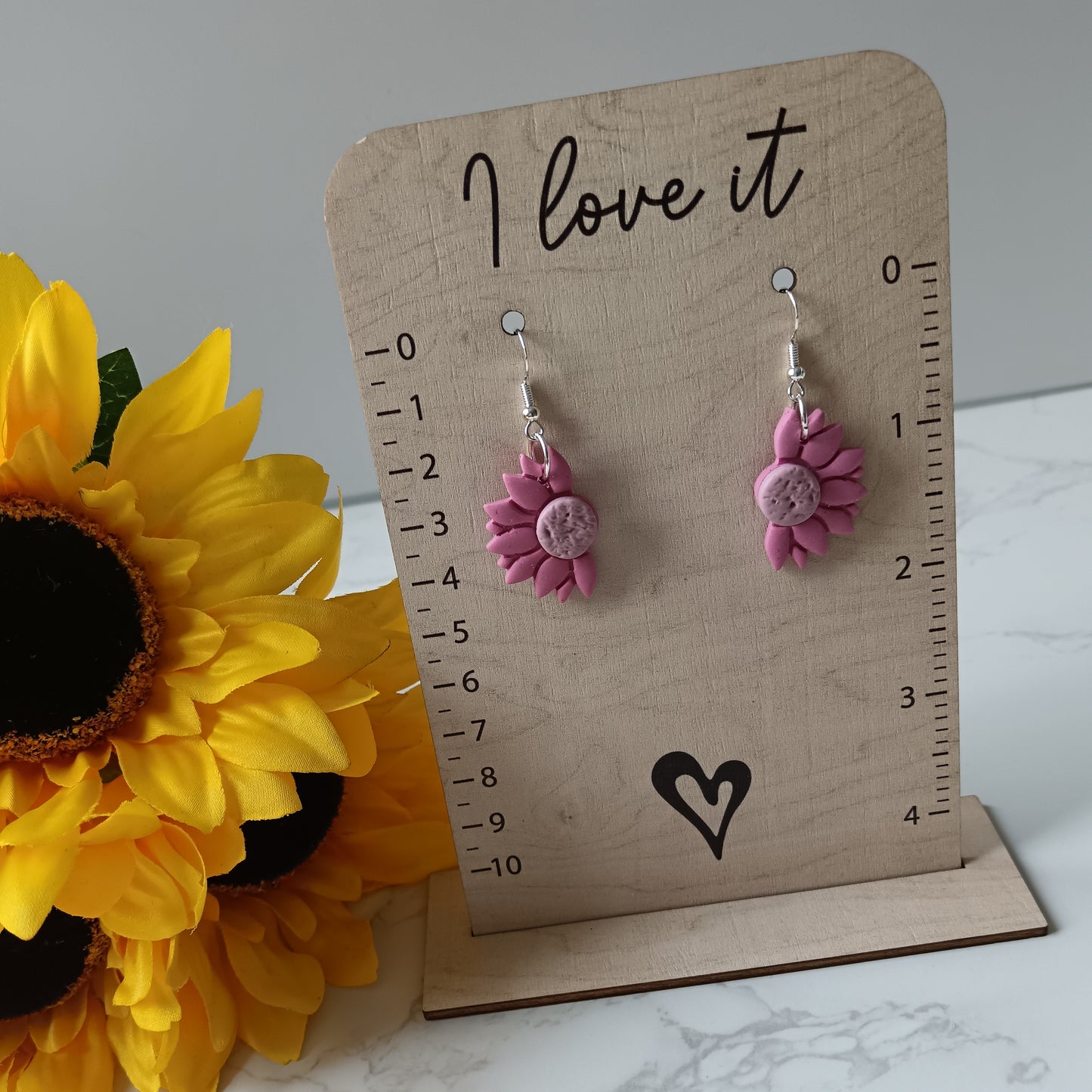Hot Pink Sunflower Dangle Hook Earrings