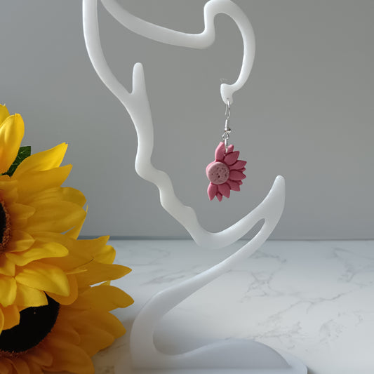 Hot Pink Sunflower Dangle Hook Earrings