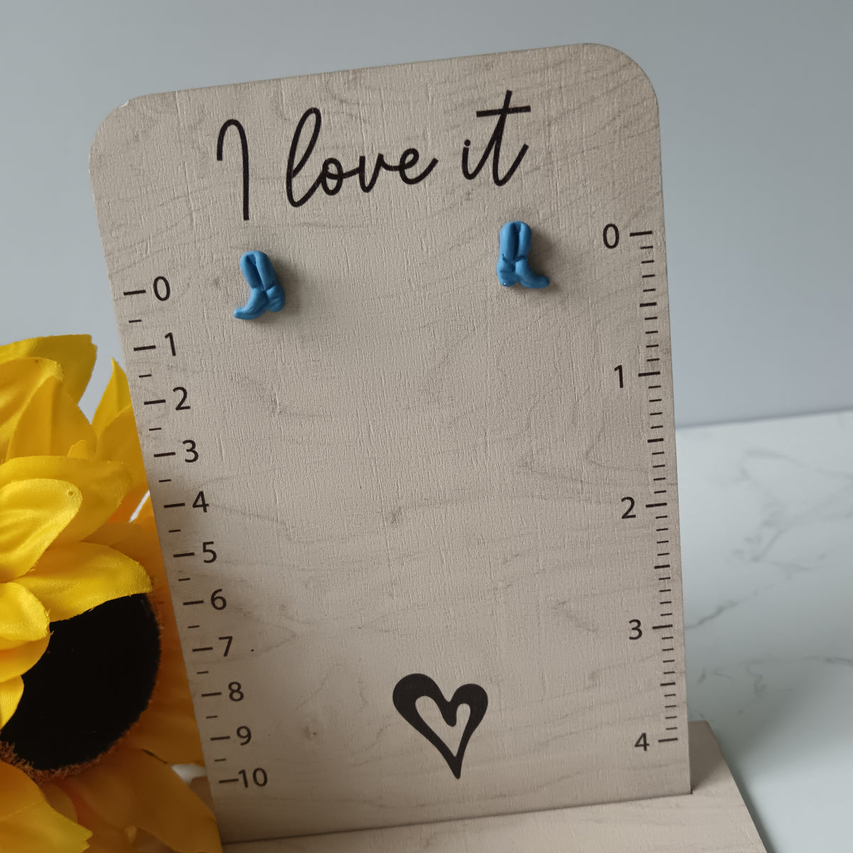 Denim Blue Cowgirl Boot Stud Earrings