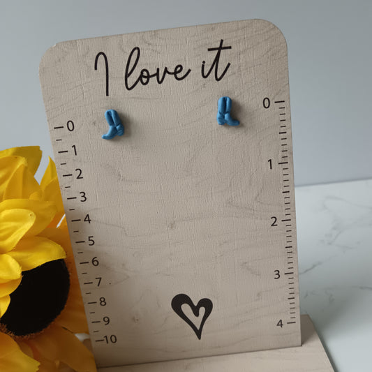 Denim Blue Cowgirl Boot Stud Earrings