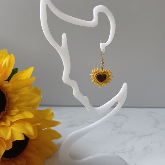 Heart Sunflower Dangle Gold Hook Earrings