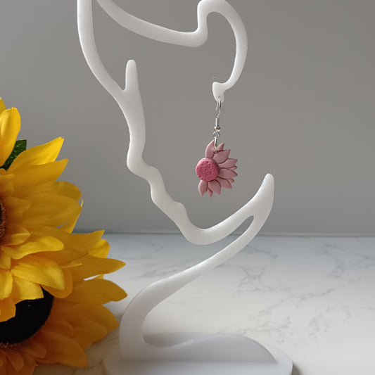 Pink Sunflower Dangle Hook Earrings