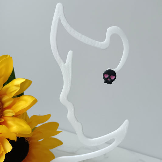 Black & Pink Heart Skull Stud Earrings
