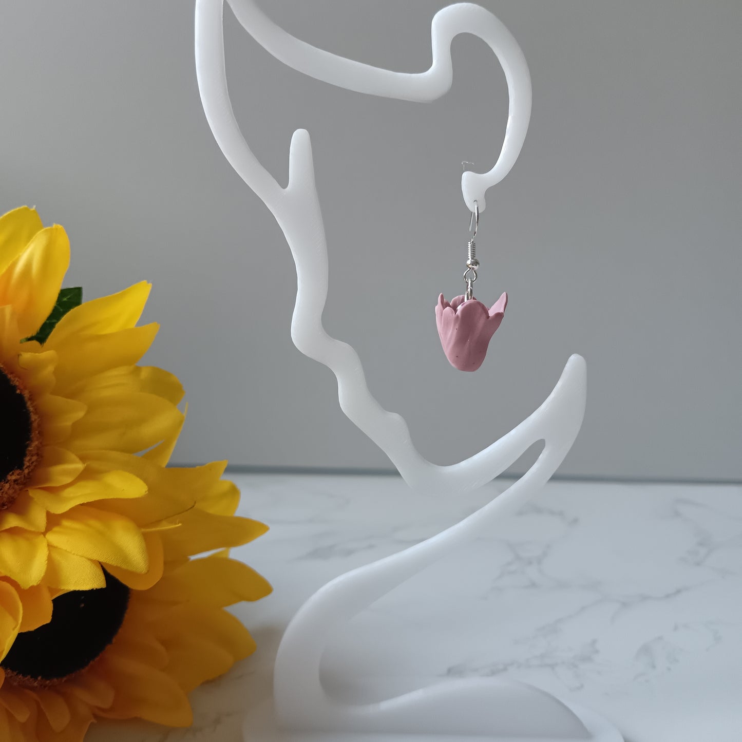 Pink Tulip Dangle Hook Earrings