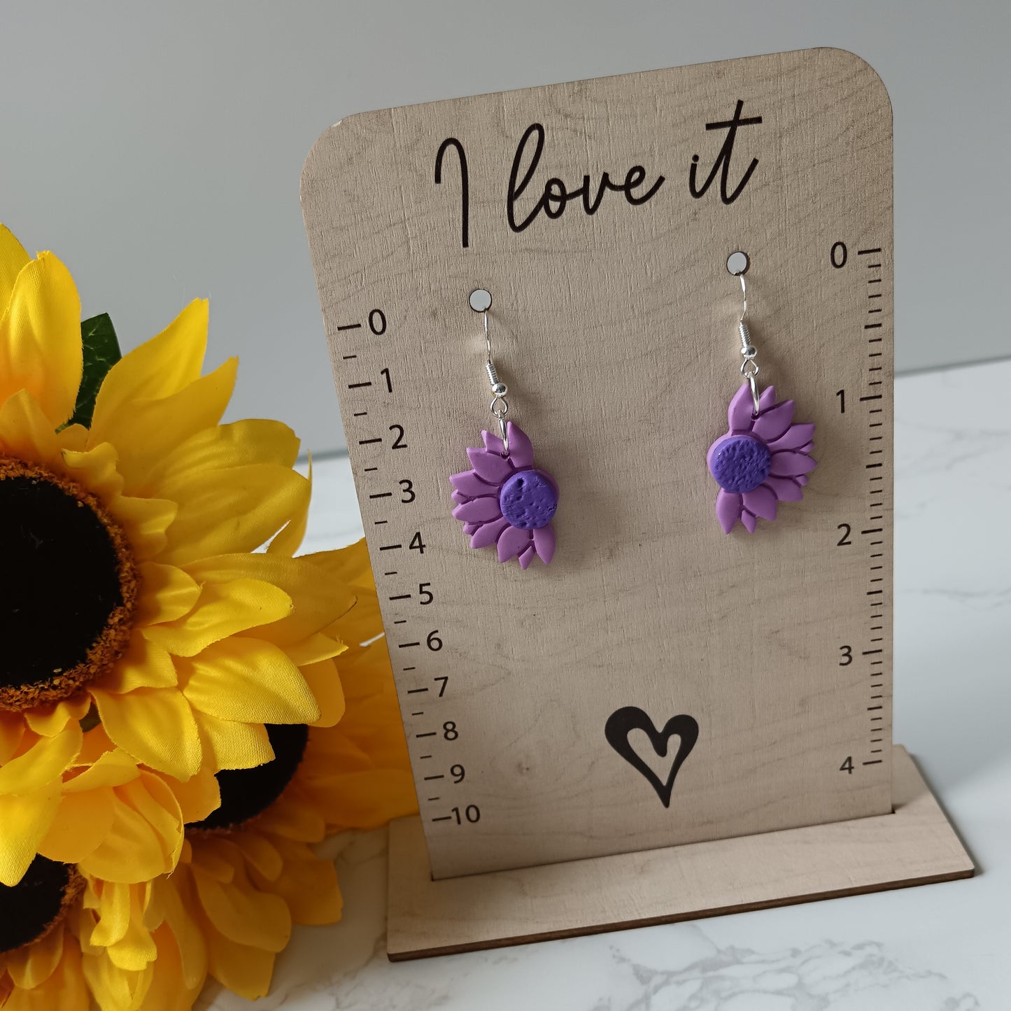 Purple Sunflower Dangle Hook Earrings