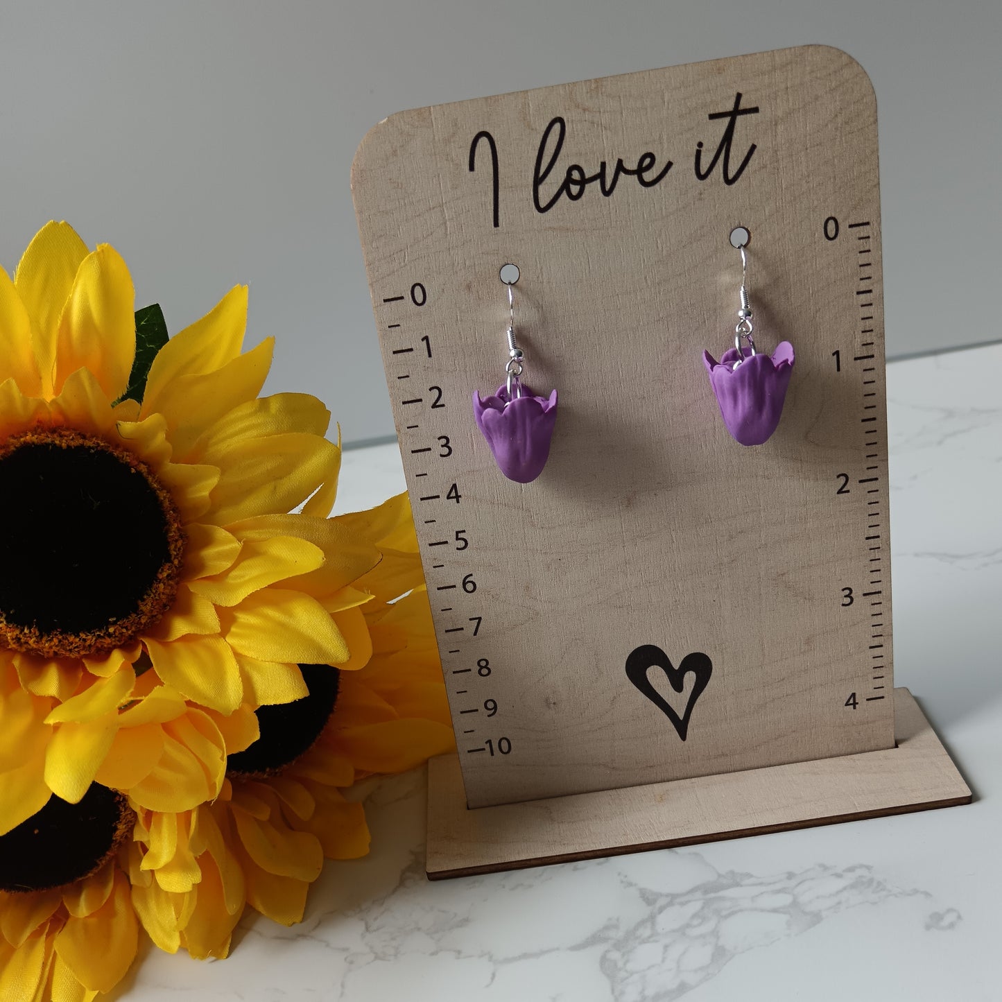 Purple Tulip Dangle Hook Earrings