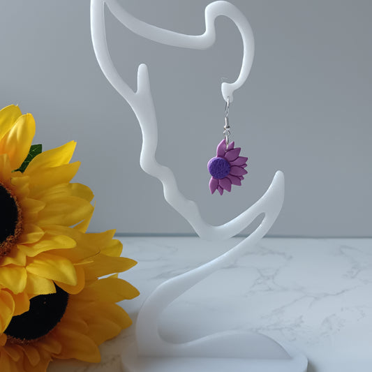 Purple Sunflower Dangle Hook Earrings