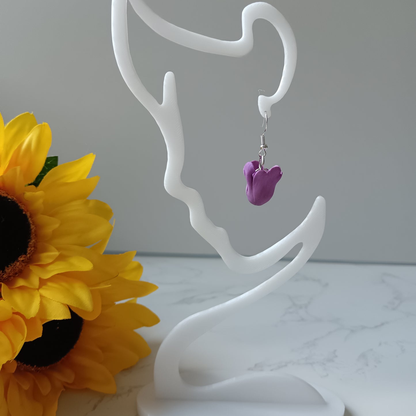 Purple Tulip Dangle Hook Earrings