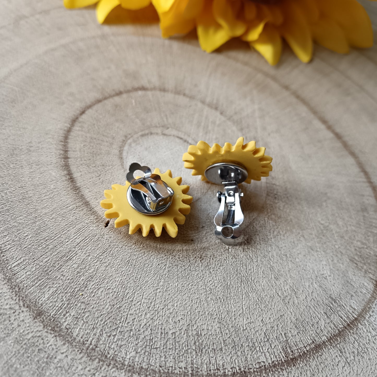Heart Sunflower Clip On Earrings