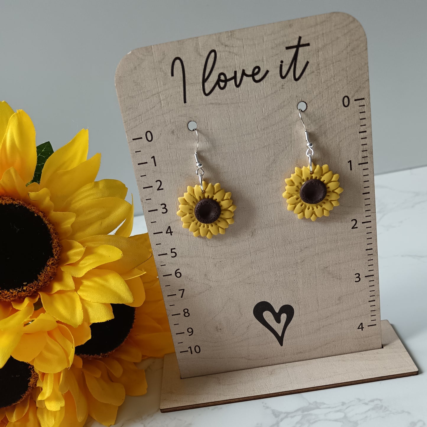 Sunflower Dangle Silver Hook Earrings