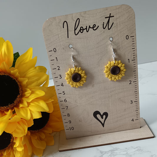 Sunflower Dangle Silver Hook Earrings
