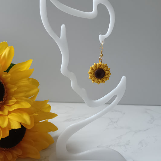 Sunflower Dangle Gold Hook Earrings