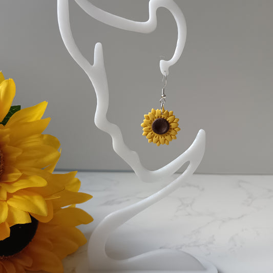 Sunflower Dangle Silver Hook Earrings