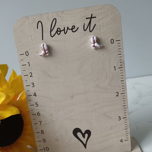 White & Pink Cowgirl Boot Stud Earrings