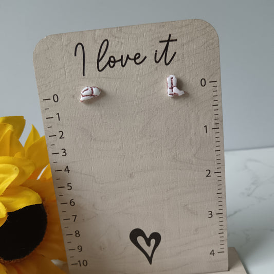 White & Pink Cowgirl Boot & Stetson Stud Earrings