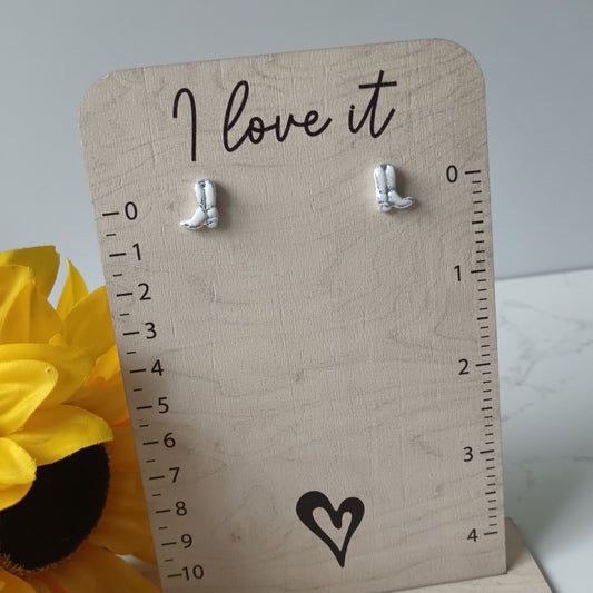 White & Silver Cowgirl Boot Stud Earrings