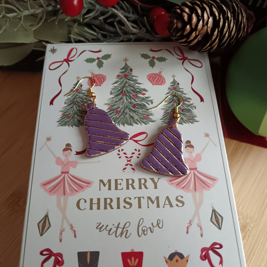 Christmas Bell Purple & Gold Hook Earrings