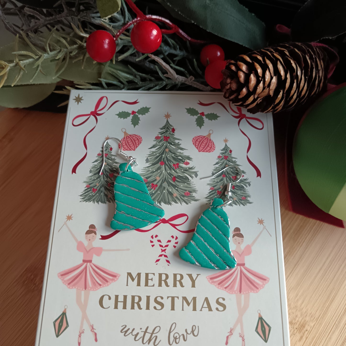 Christmas Bell Turquoise & Silver Hook Earrings